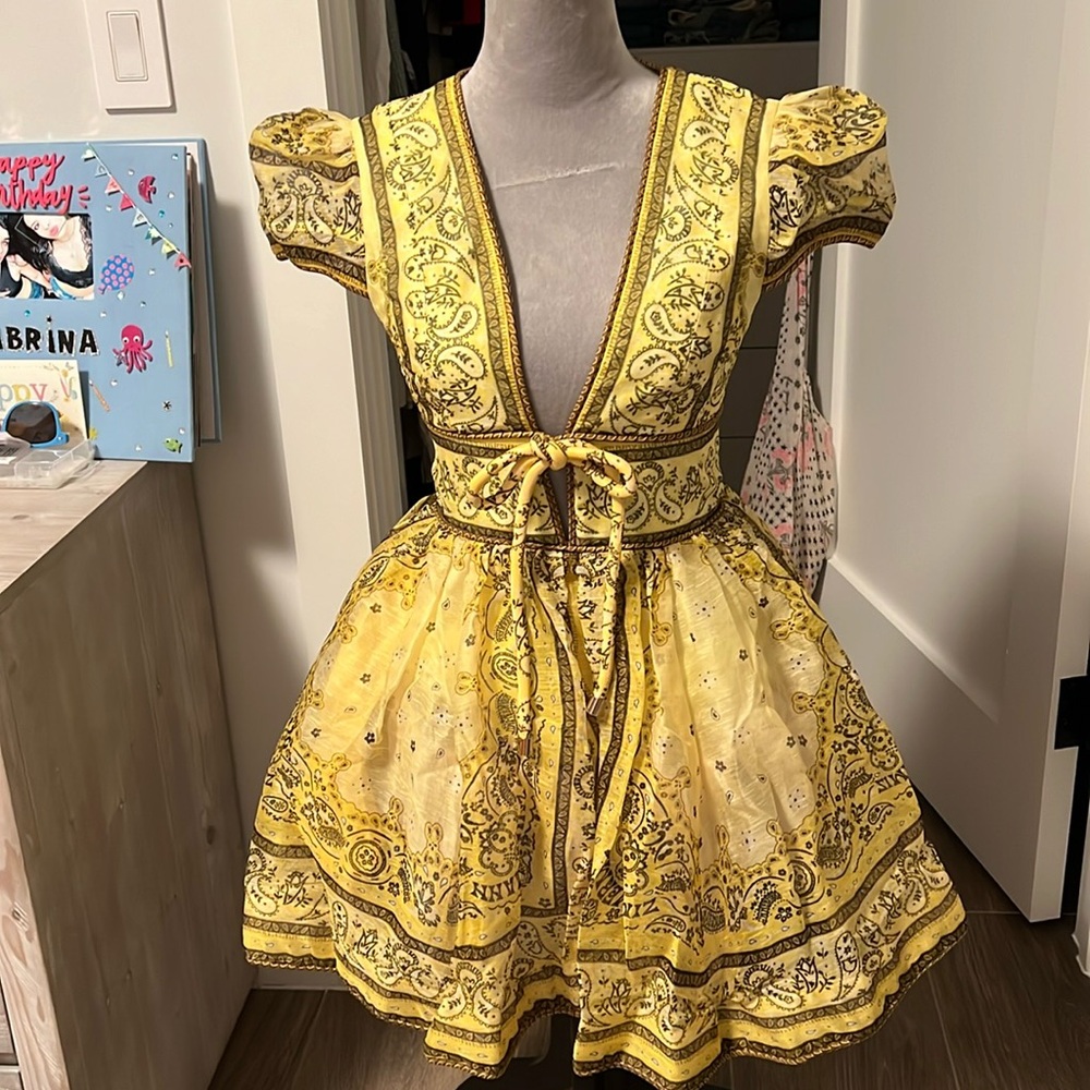 Zimmermann Yellow and Brown Patterned Dress
